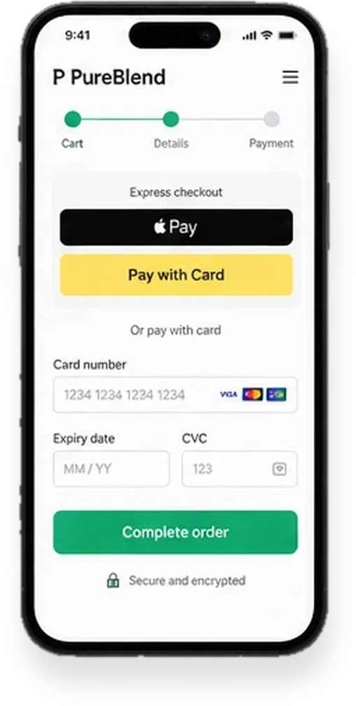 A mobile checkout page on a phone